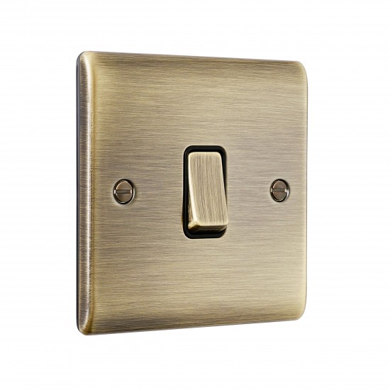 Saxby Raised Screwed 10AX 1 Gang Intermediate Switch - Antique Brass with Black Insert