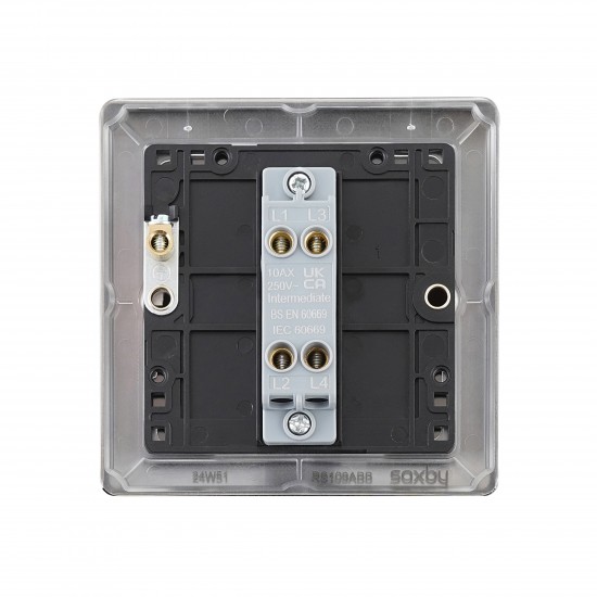 Saxby Raised Screwed 10AX 1 Gang Intermediate Switch - Antique Brass with Black Insert