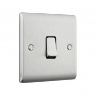 Saxby Raised Screwed 10AX 1 Gang Intermediate Switch - Brushed Steel with Black Insert