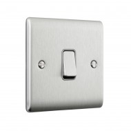 Saxby Raised Screwed 10AX 1 Gang Intermediate Switch - Brushed steel with Grey Insert