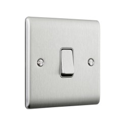 Saxby Raised Screwed 10AX 1 Gang Intermediate Switch - Brushed steel with Grey Insert