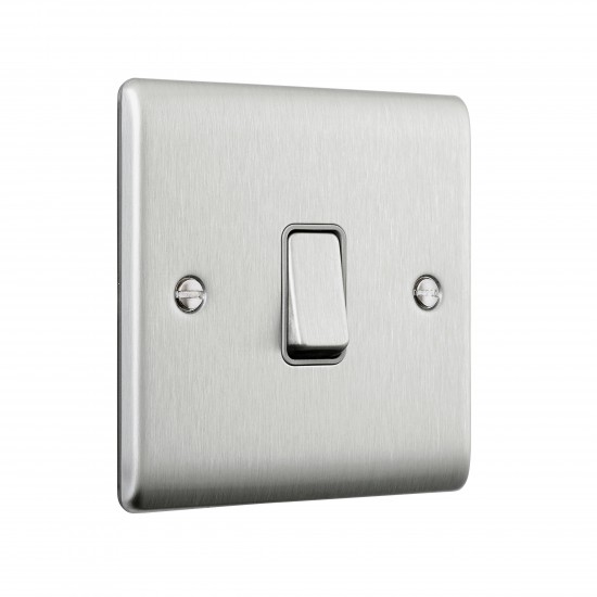 Saxby Raised Screwed 10AX 1 Gang Intermediate Switch - Brushed steel with Grey Insert