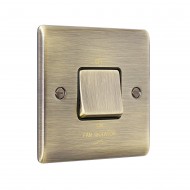 Saxby Raised Screwed 10AX 1 Gang 3-Pole Fan Isolator Switch - Antique Brass with Black Insert