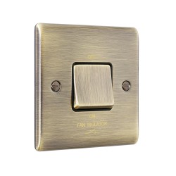 Saxby Raised Screwed 10AX 1 Gang 3-Pole Fan Isolator Switch - Antique Brass with Black Insert