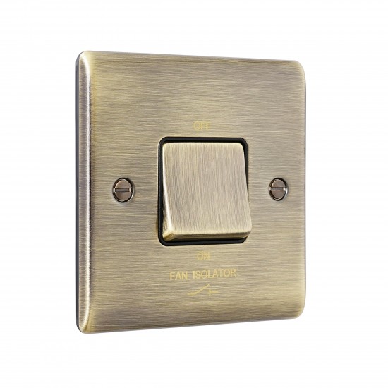 Saxby Raised Screwed 10AX 1 Gang 3-Pole Fan Isolator Switch - Antique Brass with Black Insert