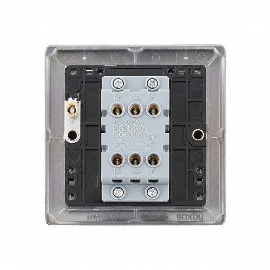 Saxby Raised Screwed 10AX 1 Gang 3-Pole Fan Isolator Switch - Antique Brass with Black Insert