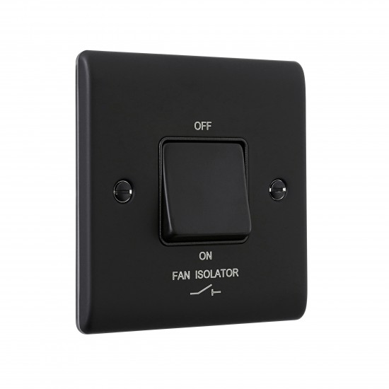 Saxby Raised Screwed 10AX 1 Gang 3-Pole Fan Isolator Switch - Matt Black with Black Insert