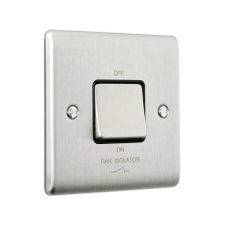 Saxby Raised Screwed 10AX 1 Gang 3-Pole Fan Isolator Switch - Brushed Steel with Black Insert