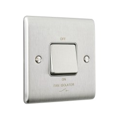 Saxby Raised Screwed 10AX 1 Gang 3-Pole Fan Isolator Switch - Brushed Steel with Grey Insert