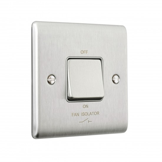 Saxby Raised Screwed 10AX 1 Gang 3-Pole Fan Isolator Switch - Brushed Steel with Grey Insert