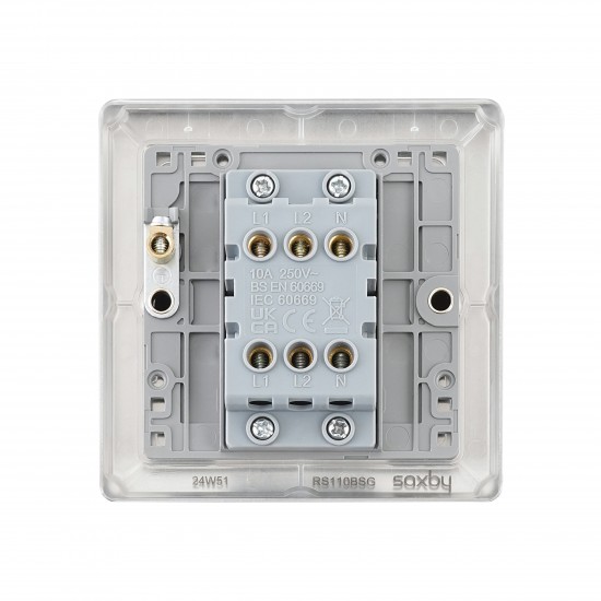 Saxby Raised Screwed 10AX 1 Gang 3-Pole Fan Isolator Switch - Brushed Steel with Grey Insert