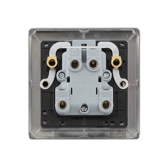 Saxby Raised Screwed 20A 1 Gang Double Pole Switch With Neon - Antique Brass with Black Insert