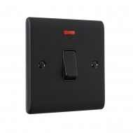 Saxby Raised Screwed 20A 1 Gang Double Pole Switch With Neon - Matt Black with Black Insert