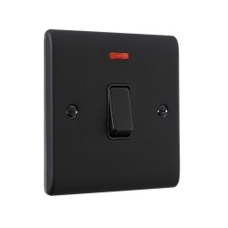 Saxby Raised Screwed 20A 1 Gang Double Pole Switch With Neon - Matt Black with Black Insert