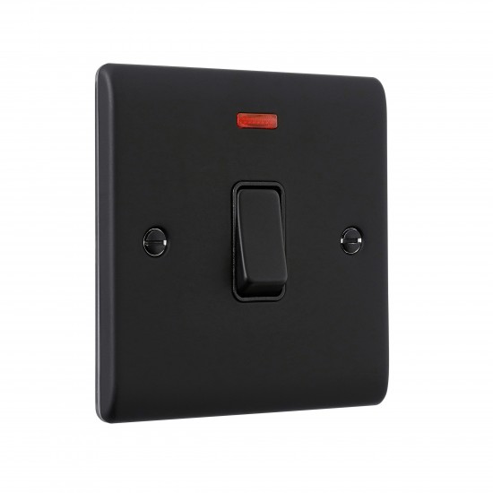 Saxby Raised Screwed 20A 1 Gang Double Pole Switch With Neon - Matt Black with Black Insert