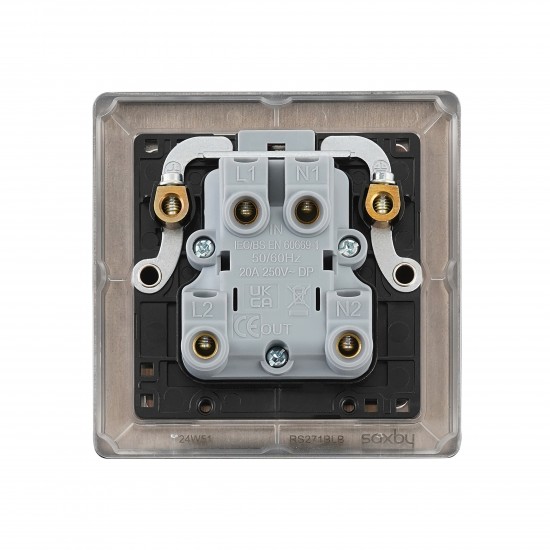 Saxby Raised Screwed 20A 1 Gang Double Pole Switch With Neon - Matt Black with Black Insert