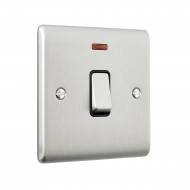 Saxby Raised Screwed 20A 1 Gang Double Pole Switch With Neon - Brushed Steel with Black Insert