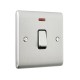 Saxby Raised Screwed 20A 1 Gang Double Pole Switch With Neon - Brushed Steel with Black Insert