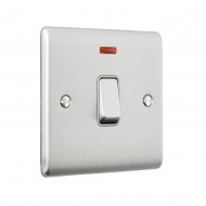 Saxby Raised Screwed 20A 1 Gang Double Pole Switch With Neon - Brushed Steel with Grey Insert