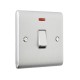 Saxby Raised Screwed 20A 1 Gang Double Pole Switch With Neon - Brushed Steel with Grey Insert