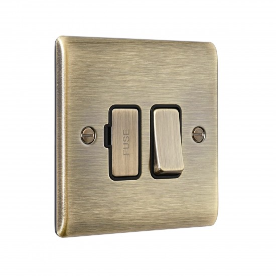 Saxby Raised Screwed 13A Switched Fused Spur Unit - Antique Brass with Black Inserts