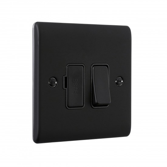 Saxby Raised Screwed 13A Switched Fused Spur Unit - Matt Black with Black Inserts