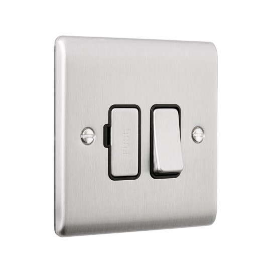 Saxby Raised Screwed 13A Switched Fused Spur Unit - Brushed Steel with Black Inserts