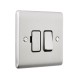 Saxby Raised Screwed 13A Switched Fused Spur Unit - Brushed Steel with Black Inserts