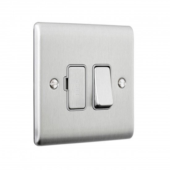 Saxby Raised Screwed 13A Switched Fused Spur Unit - Brushed Steel with Grey Inserts