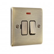 Saxby Raised Screwed 13A Switched Fused Spur Unit with Neon - Antique Brass with Black Inserts