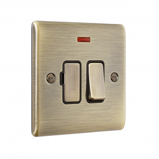 Saxby Raised Screwed 13A Switched Fused Spur Unit with Neon - Antique Brass with Black Inserts