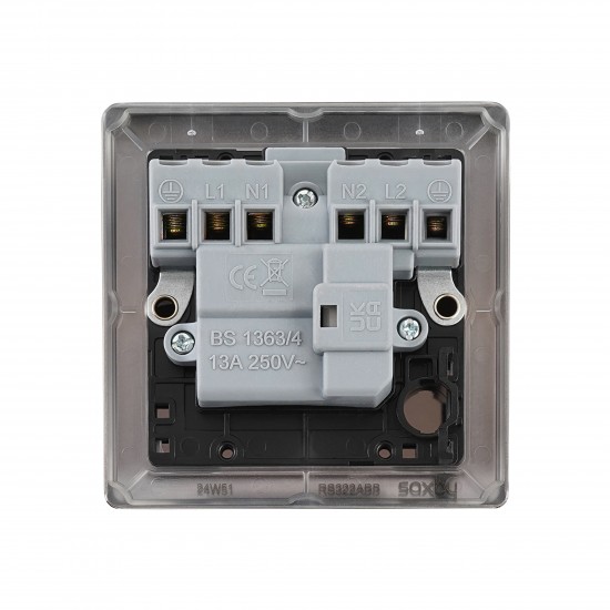 Saxby Raised Screwed 13A Switched Fused Spur Unit with Neon - Antique Brass with Black Inserts