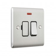 Saxby Raised Screwed 13A Switched Fused Spur Unit with Neon - Brushed Steel with Black Inserts