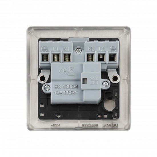 Saxby Raised Screwed 13A Switched Fused Spur Unit with Neon - Brushed Steel with Black Inserts