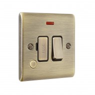 Saxby Raised Screwed 13A Switched Fused Spur Unit with F.O & Neon - Antique Brass with Black Inserts