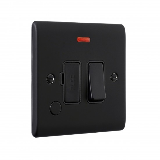 Saxby Raised Screwed 13A Switched Fused Spur Unit with F.O & Neon - Matt Black with Black Inserts