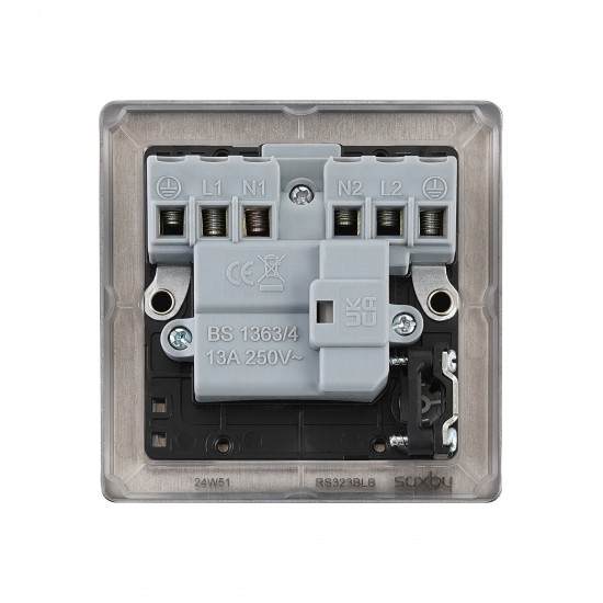 Saxby Raised Screwed 13A Switched Fused Spur Unit with F.O & Neon - Matt Black with Black Inserts