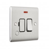 Saxby Raised Screwed 13A Switched Fused Spur Unit with F.O & Neon - Brushed Steel with Black Inserts