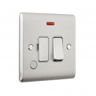 Saxby Raised Screwed 13A Switched Fused Spur Unit with F.O & Neon - Brushed Steel with Grey Inserts