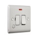 Saxby Raised Screwed 13A Switched Fused Spur Unit with F.O & Neon - Brushed Steel with Grey Inserts