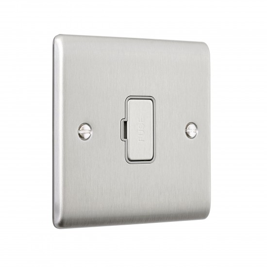 Saxby Raised Screwed 13A Unswitched Fused Spur Unit - Brushed Steel with Grey Insert