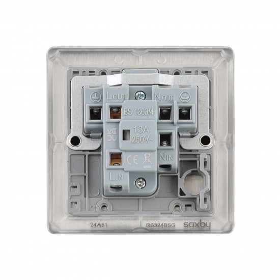 Saxby Raised Screwed 13A Unswitched Fused Spur Unit - Brushed Steel with Grey Insert