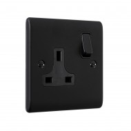 Saxby Raised Screwed 13A 1 Gang Double Pole Switched Socket - Matt Black with Black Inserts