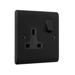 Saxby Raised Screwed 13A 1 Gang Double Pole Switched Socket - Matt Black with Black Inserts
