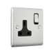 Saxby Raised Screwed 13A 1 Gang Double Pole Switched Socket - Brushed Steel with Black Inserts