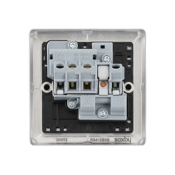 Saxby Raised Screwed 13A 1 Gang Double Pole Switched Socket - Brushed Steel with Black Inserts