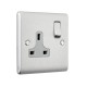 Saxby Raised Screwed 13A 1 Gang Double Pole Switched Socket - Brushed Steel with Grey Inserts