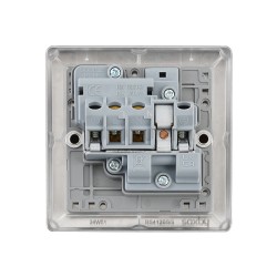 Saxby Raised Screwed 13A 1 Gang Double Pole Switched Socket - Brushed Steel with Grey Inserts