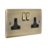 Saxby Raised Screwed 13A 2 Gang Double Pole Switched Socket - Antique Brass with Black Inserts