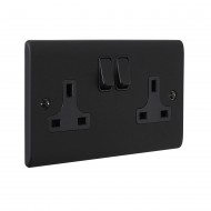 Saxby Raised Screwed 13A 2 Gang Double Pole Switched Socket - Matt Black with Black Inserts